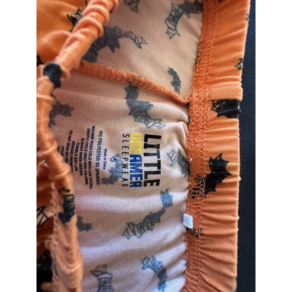 NWT Little Dreamer Sleepwear Orange with Black Bats Set Kid's Size 5 - Picture 4 of 6